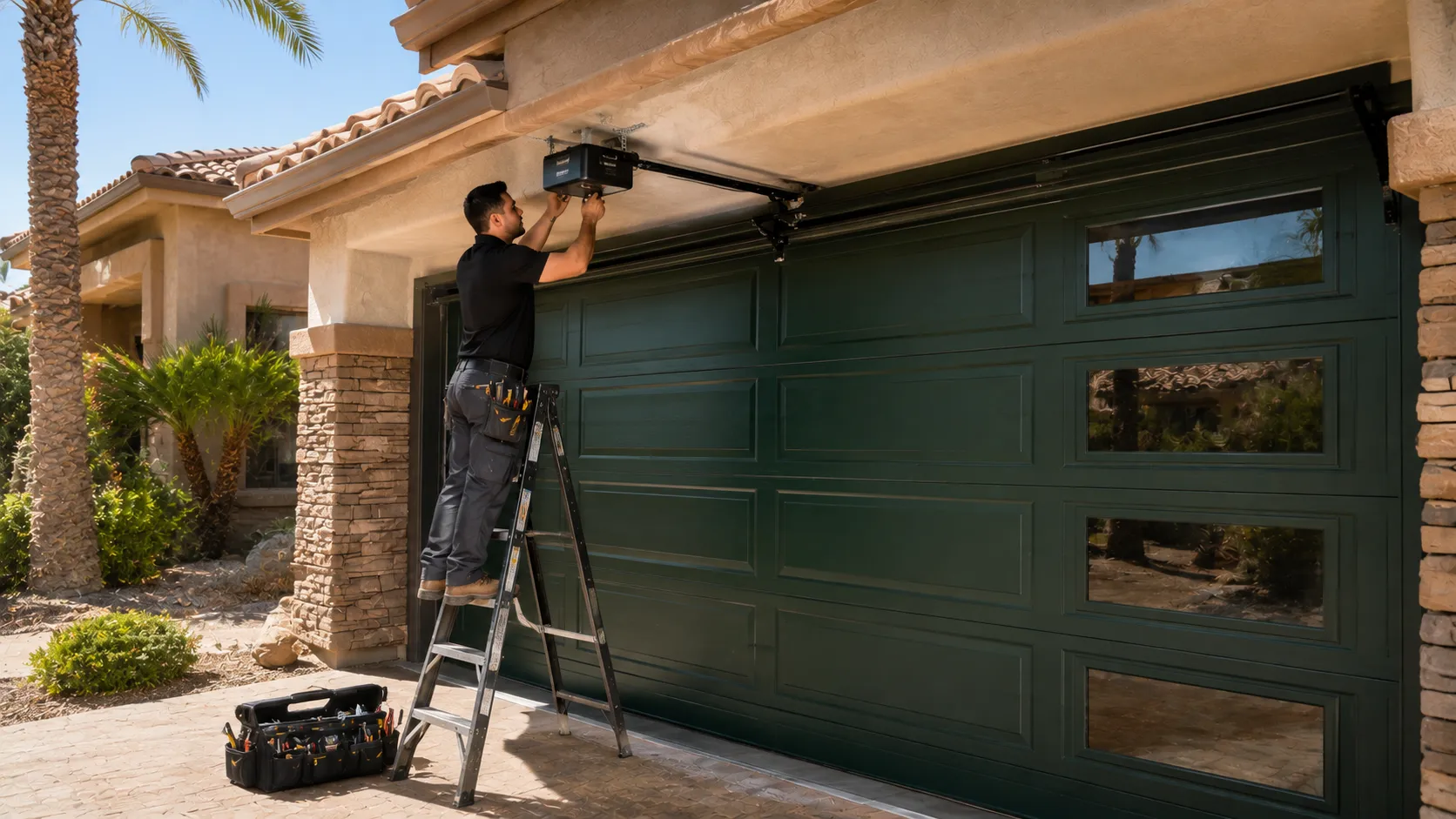 A garage door crew that works on the houses actually built here in Red Oak